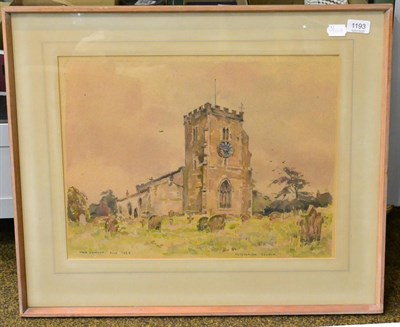 Lot 1193 - Fred Lawson, framed watercolour, Aldborough Church, 1958