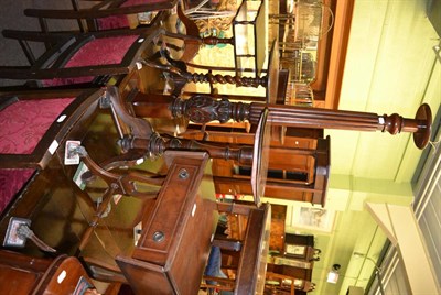 Lot 1274 - Two tripod occasional tables, reproduction revolving table, small sofa table and carved torchere