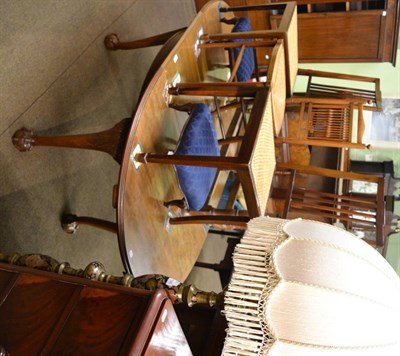 Lot 1285 - Modern brass and enamel decorated standard lamp and shade, pair of rosewood footstools, pair of...