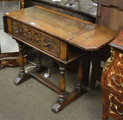 Lot 1292 - Reproduction side table with single drawer on stretcher base