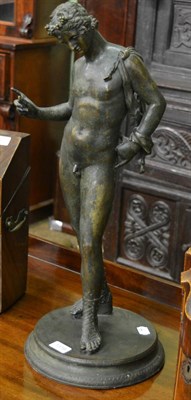 Lot 1319 - After the Antique: a bronze figure of Narcissus standing on a circular base, 63cm high