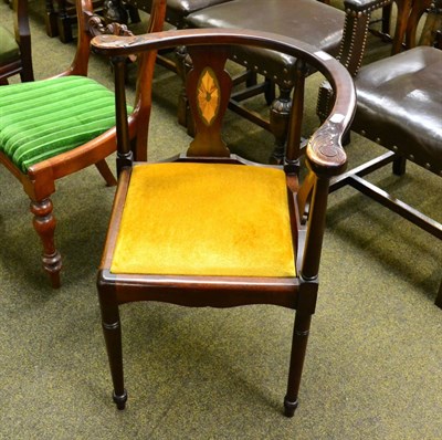 Lot 1332 - A mahogany corner chair inlaid with bats wing pattern