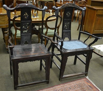 Lot 1344 - A pair of Chinese open armchairs, with boarded seats