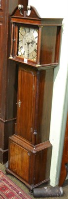 Lot 1374 - Mahogany dwarf longcase clock with silver dial bearing an inscription W Marston, Barnard Castle