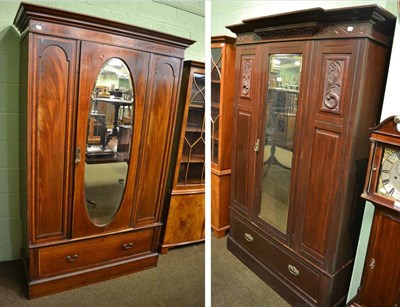 Lot 1375 - Edwardian single door wardrobe and another similar with inlaid decoration