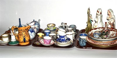 Lot 6 - Staffordshire groups and decorative ceramics (on three trays)