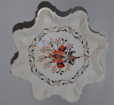 Lot 21 - A pietra dura marble panel of shaped outline and inlaid with various hardstones depicting a...