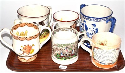 Lot 36 - Six frog mugs, one decorated with Cashmore the Clown