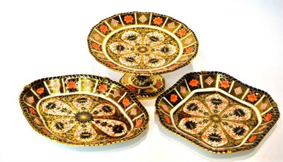 Lot 45 - Royal Crown Derby Imari; an oval dish, a square dish and a tazza, pattern number 1126