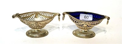 Lot 60 - A pair of Nathan & Hayes silver salts, one with blue glass liner