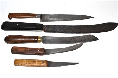 Lot 69 - A carving knife by Harrison Bros & Howson and four other Victorian kitchen knives (5)