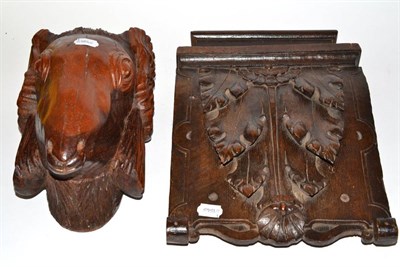 Lot 72 - A late 18th century/early 19th century carved oak panel and a later carved hardwood model of a rams
