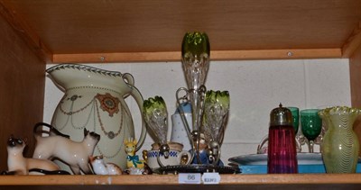Lot 86 - A mixed group including two Royal Doulton siamese cats, vaseline glass, epergne, Royal Doulton...