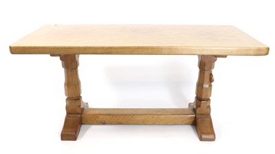 Lot 570 - Mouseman: A Robert Thompson English Oak 3ft Refectory Coffee Table, the rectangular top on two...