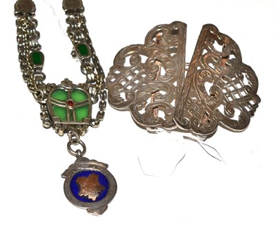 Lot 106 - A silver buckle and a hardstone set chain (2)