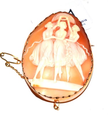 Lot 111 - A shell cameo brooch depicting The Three Graces