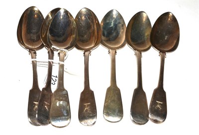 Lot 123 - A George IV set of four silver fiddle pattern tablespoons, by Richard Pearce, London, 1824;...