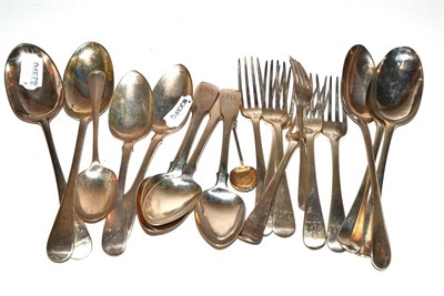 Lot 132 - A set of six silver spoons, five tablespoons, six forks and two spoons