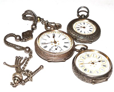Lot 145 - Three Continental silver lady's fob watches