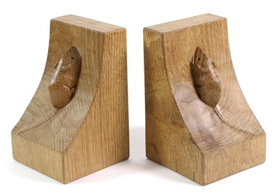 Lot 576 - Mouseman: A Pair of Robert Thompson English Oak Single Mouse Bookends, each with carved mouse...