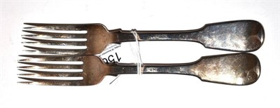 Lot 156 - A William IV pair of Scottish silver fiddle pattern table forks, by Alexander Cameron, Dundee, 1834