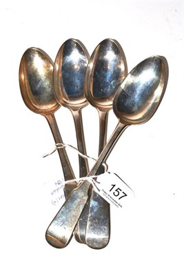 Lot 157 - A George III set of four silver fiddle pattern tablespoons, by James McKay, Edinburgh, 1814