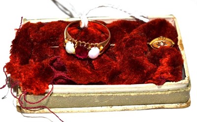 Lot 159 - A red stone and opal ring and a 9ct gold seed pearl tie pin (2)