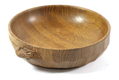 Lot 577 - Mouseman: A Robert Thompson English Oak Nut Bowl, tooled exterior, with carved mouse signature,...