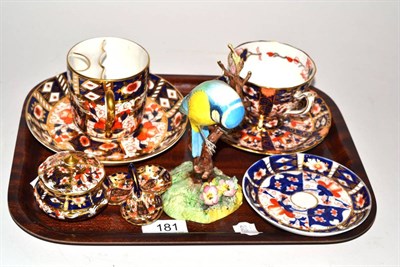 Lot 181 - A group of Royal Crown Derby including: tea cup and saucer, saucer, covered dish, a lobed dish...