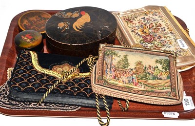 Lot 190 - Three various lacquer boxes and four various evening bags