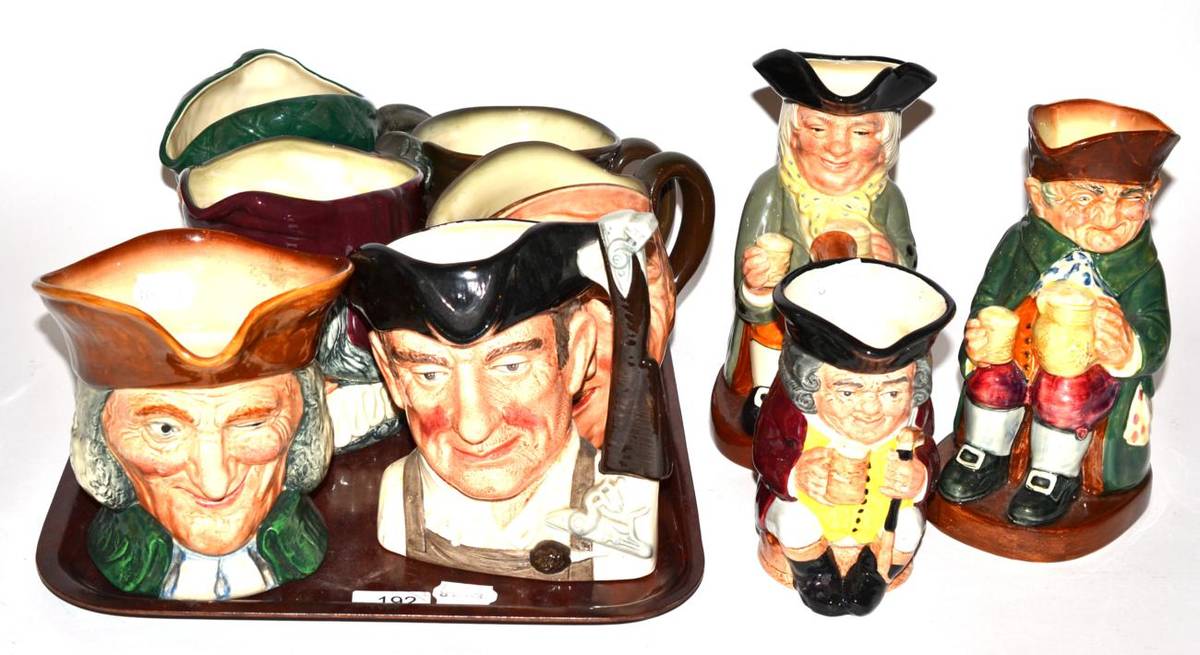 Lot 192 - A collection of Royal Doulton character jugs including: 'Auld Mac', 'Gunsmith', 'Vicar of Bray' and