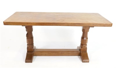 Lot 580 - Mouseman: A Robert Thompson English Oak 3ft Rectangular Coffee Table, on two octagonal legs...