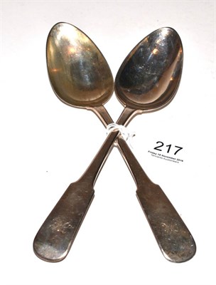 Lot 217 - A George IV pair of Scottish silver fiddle pattern tablespoons, by Alexander Cameron, Dundee,...