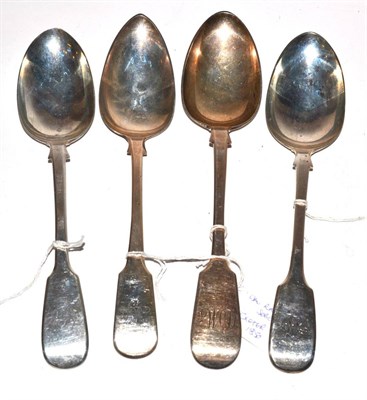 Lot 226 - Four various Exeter silver fiddle pattern tablespoons; three by William Rawlings Sobey, 1839,...