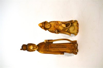 Lot 263 - An early 20th century Japanese carved ivory figure together with a late 19th century carved...