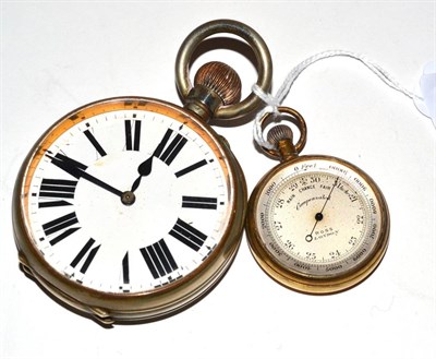 Lot 267 - A gilt brass pocket barometer signed Ross, London and a nickel plated pocket watch
