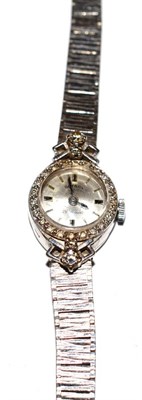 Lot 269 - A lady's 9ct white gold diamond set wristwatch, signed Rotary