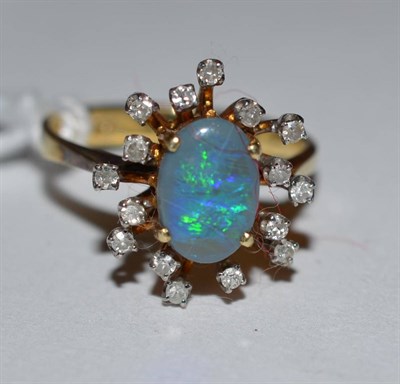 Lot 272 - An opal doublet and diamond ring, stamped '14K'