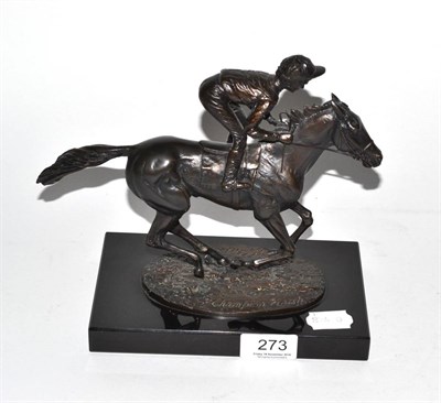 Lot 273 - After David Cornell ";Champion Finish";, bronze study of racehorse and jockey, with certificate