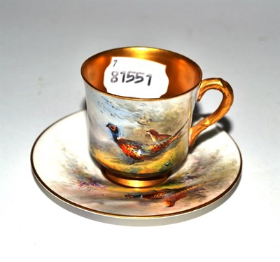 Lot 283 - A Royal Worcester cabinet coffee can and saucer, painted with pheasants by Jas Stinton