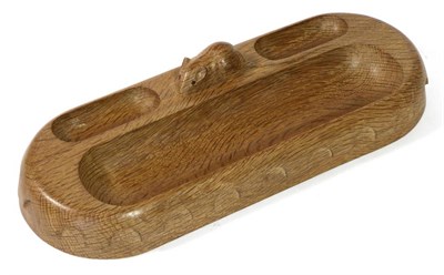 Lot 589 - Mouseman: A Robert Thompson English Oak Pen Tray , of oblong design with three grooves, with carved