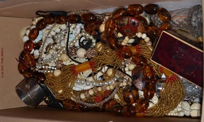 Lot 294 - A box of jewellery, Oriental and bone necklaces