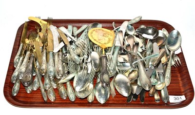 Lot 301 - A quantity of white metal flatware, foreign white metal and some stamped ";800"