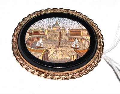 Lot 349 - A micro mosaic brooch depicting St Peter's Rome, in gold mount