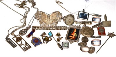 Lot 351 - Three Rennie Mackintosh style necklaces and a brooch and various silver and white metal...