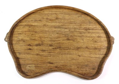 Lot 597 - Mouseman: A Robert Thompson English Oak Kidney Tea Tray, with carved mouse signature handles,...