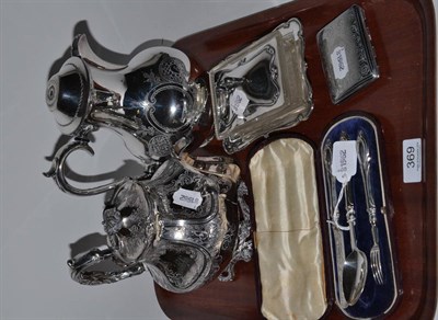 Lot 369 - A Victorian silver three piece Christening set, cased and plated butter dish etc