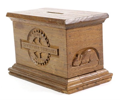 Lot 605 - Mouseman: A Robert Thompson English Oak Collection/Money Box, with carved rose and INNER WHEEL...