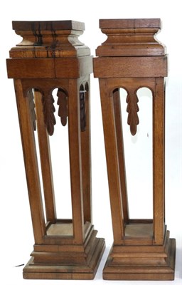 Lot 607 - Mouseman: A Pair of Robert Thompson English Oak Plant Stands, the stepped square tops above...