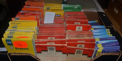 Lot 1015 - A box of Ordnance Survey and Michelin folding maps, 1950s and more recent; UK, Ireland, France,...